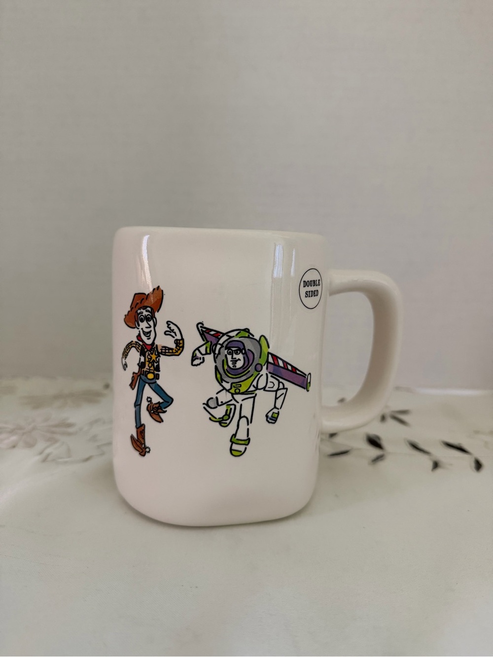 Rae Dunn White Toy Story Woody & Buzz Ceramic Mug